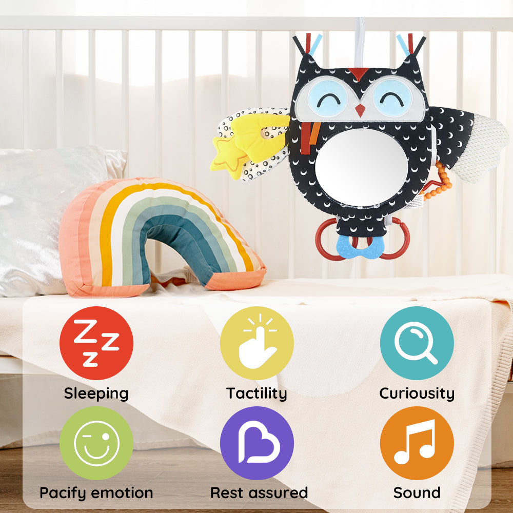 Caterbee Black & White Baby Toy with In-Sight Car Mirror – Sensory Hanging Toy for Travel & Tummy Time