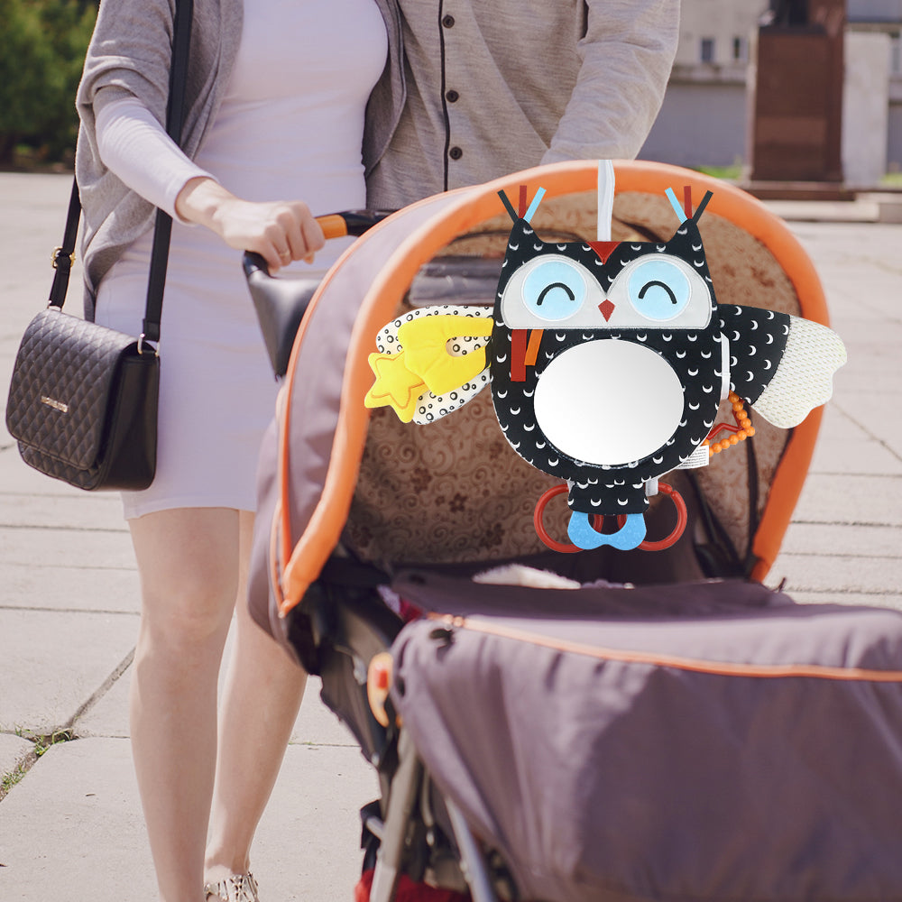 Caterbee Black & White Baby Toy with In-Sight Car Mirror – Sensory Hanging Toy for Travel & Tummy Time