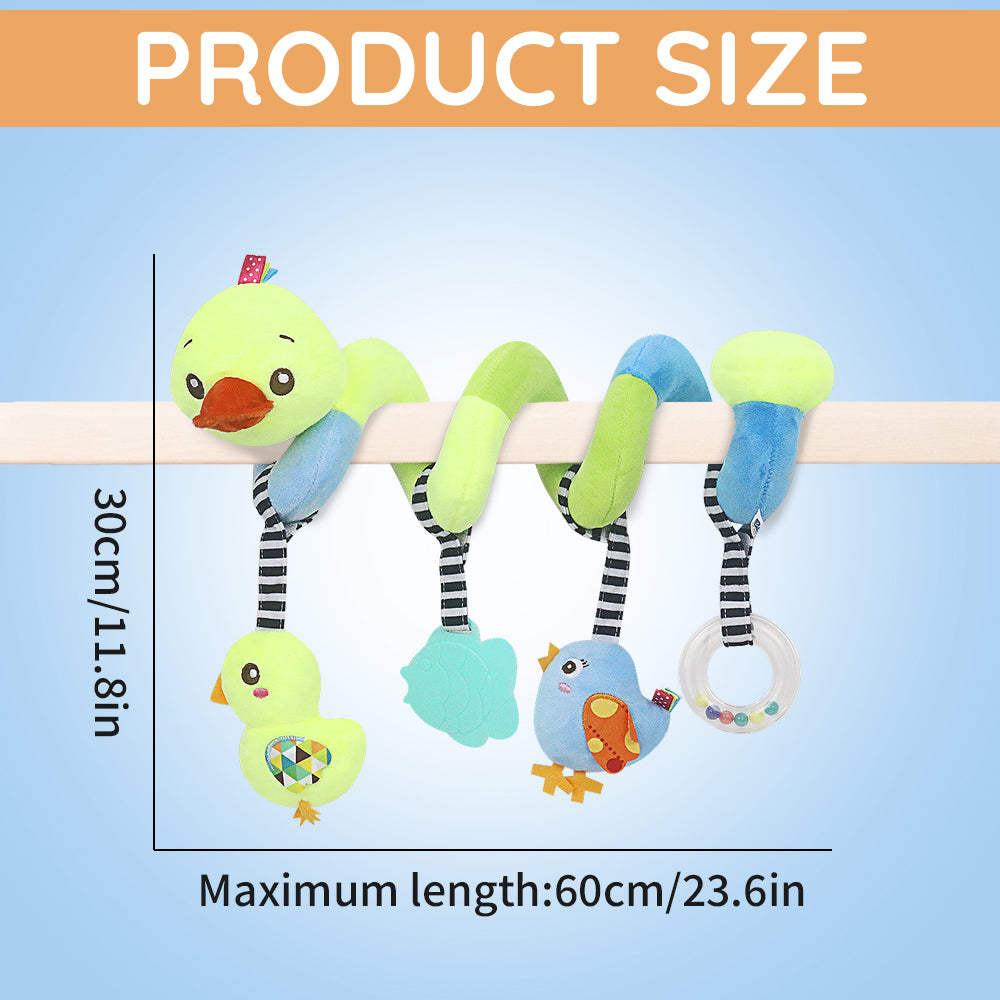Interactive Baby Car Seat Toy, Duck-Themed Sensory Toy with Teether & Hanging Plush Toys | Stroller & Crib Spiral Toy