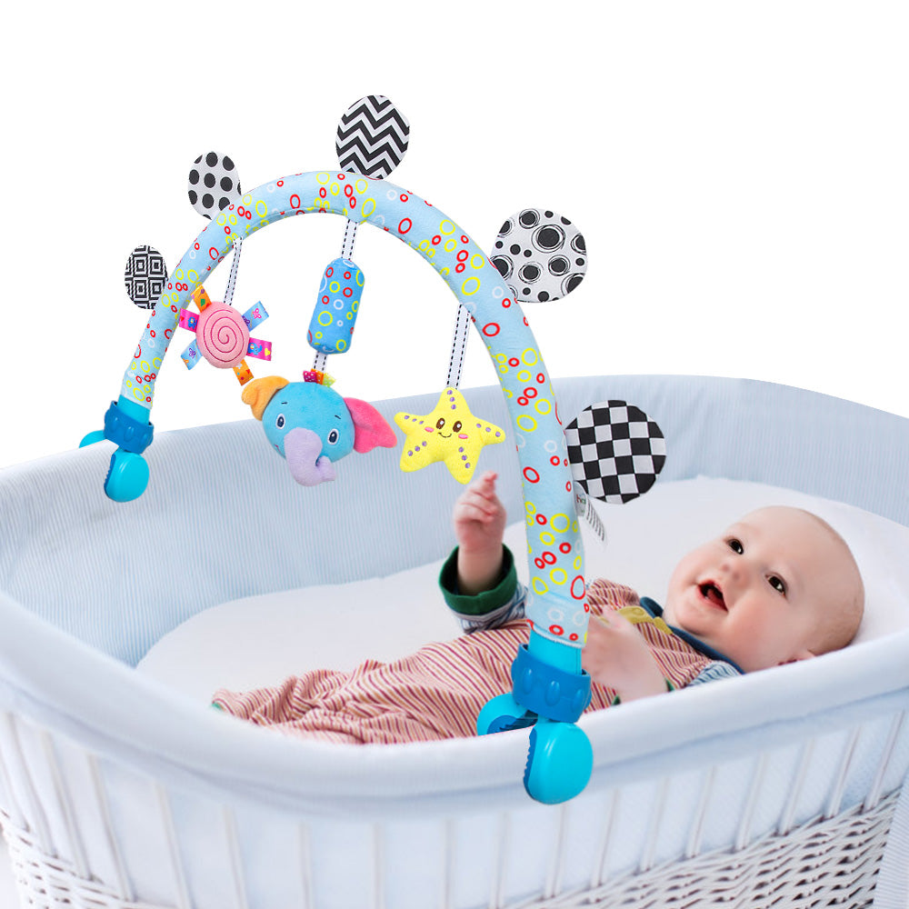 Caterbee Travel Arch Baby Bassinet Toy, Plush Hanging Pram & Stroller Toy for Infants & Toddlers | Sensory Development & Entertainment