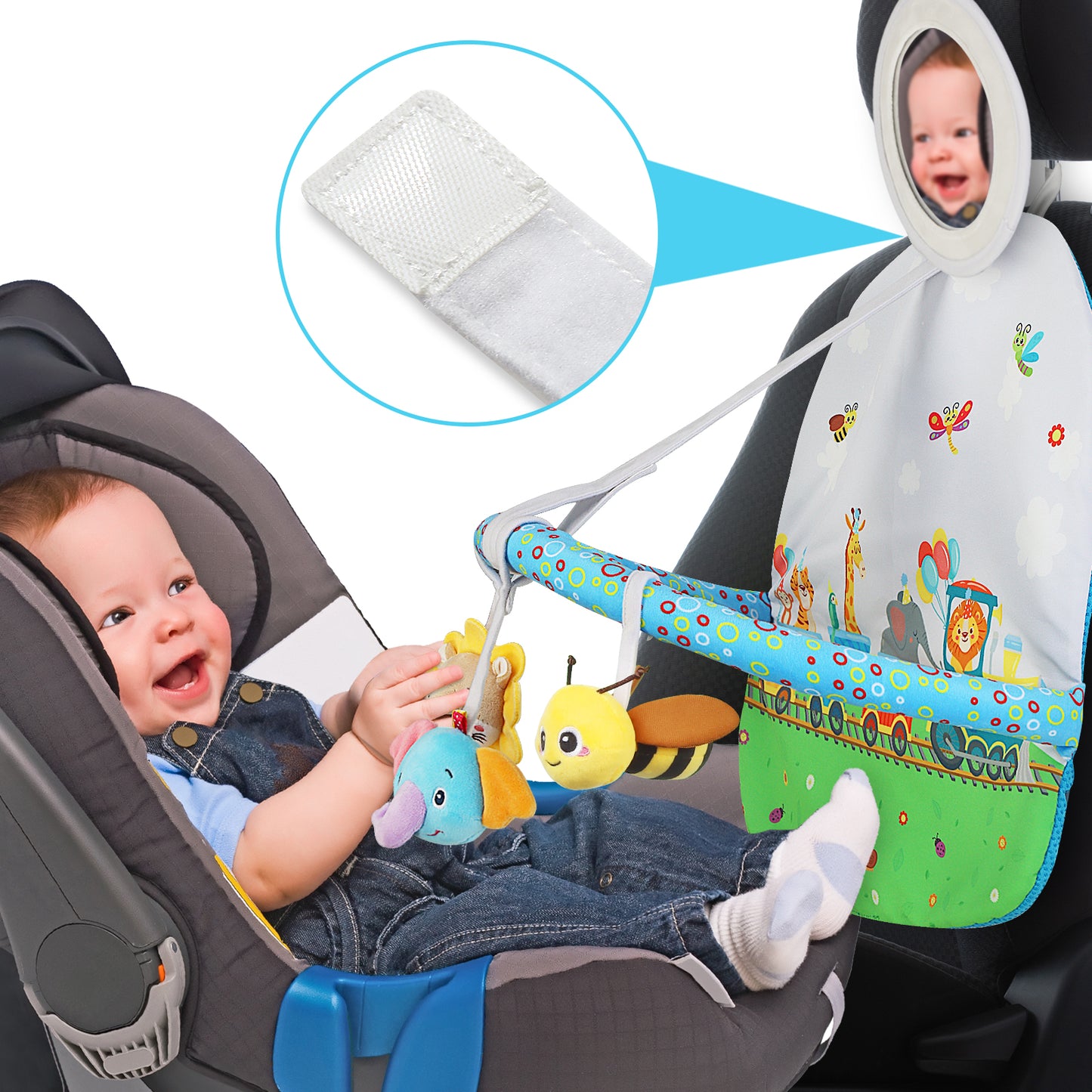 Caterbee Baby Car Toy with Rear Mirror & Arch Activity Center Interactive Travel Fun