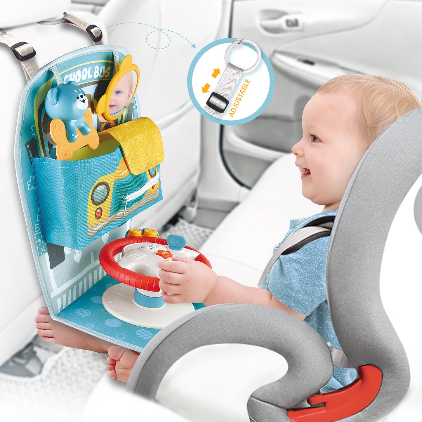Caterbee Baby Car Seat Toy with Steering Wheel – Interactive Travel Play Center