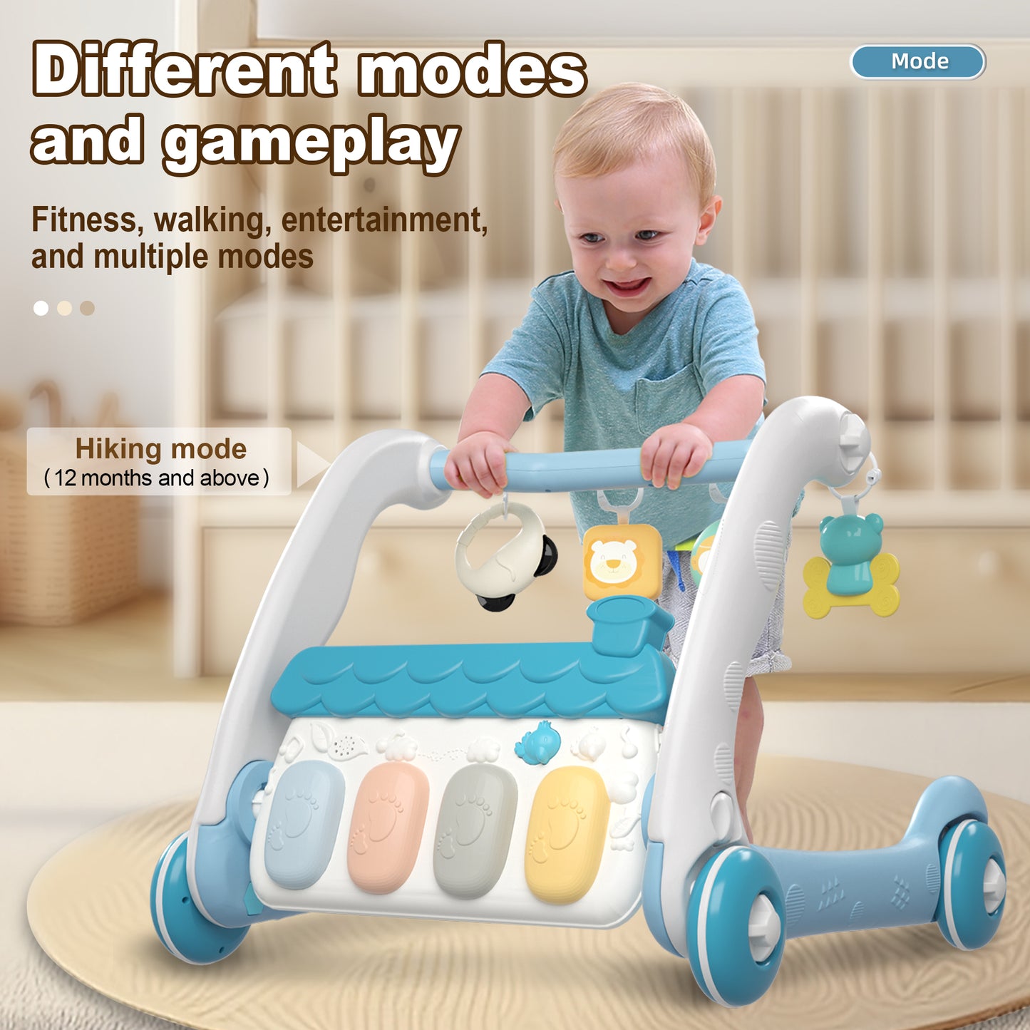 Caterbee 2-in-1 Baby Piano Play Mat & Sit-to-Stand Learning Walker with Music & Light