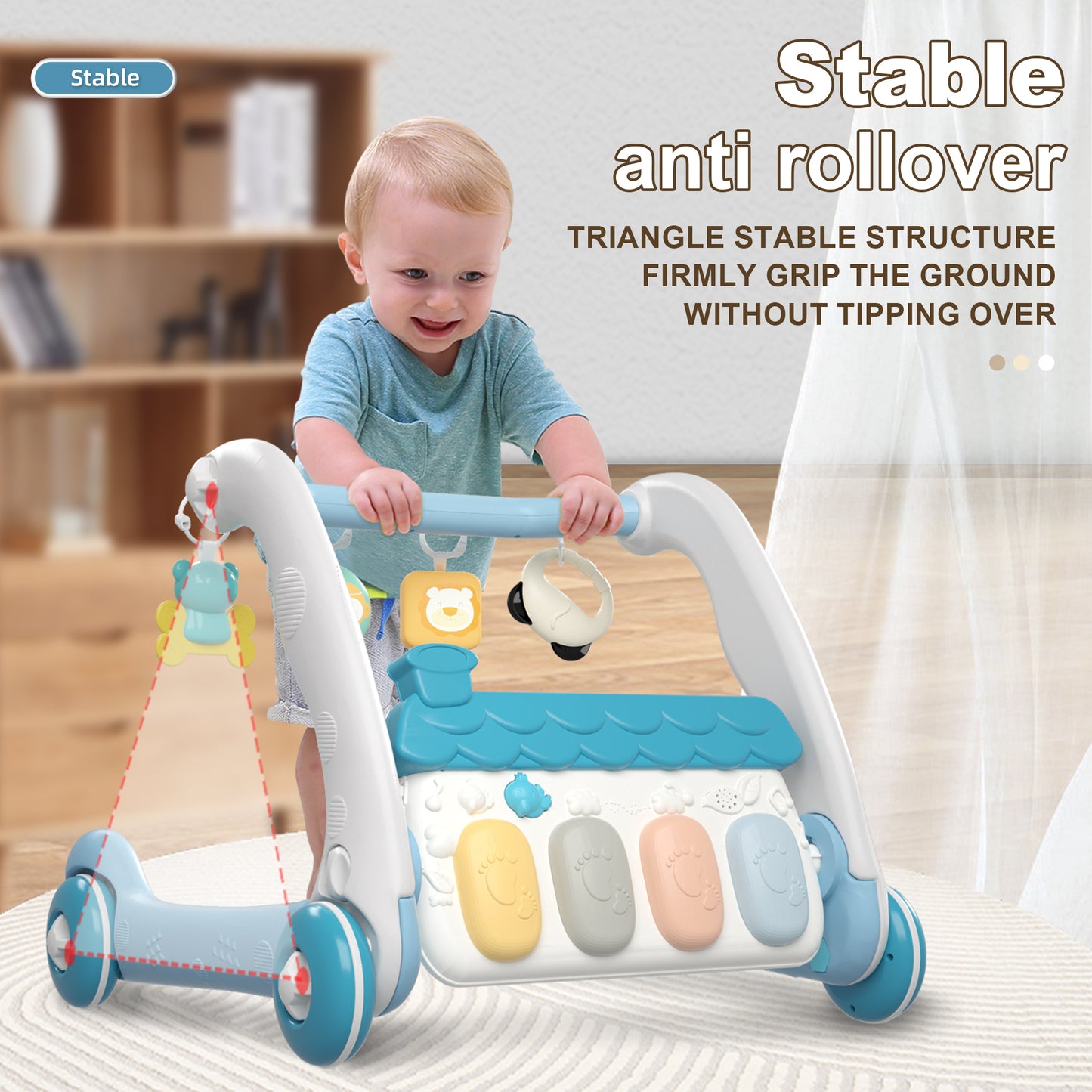 Caterbee 2-in-1 Baby Piano Play Mat & Sit-to-Stand Learning Walker with Music & Light