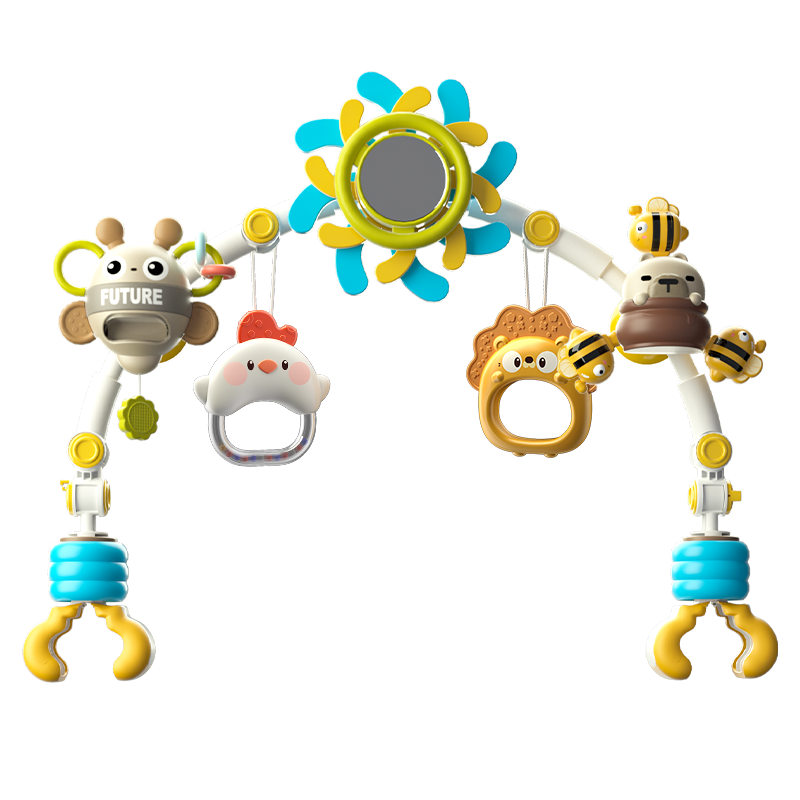 Baby Bouncer Toy Bar, Secure & Foldable with Rotating Pendant, Mirror & Detachable Toys