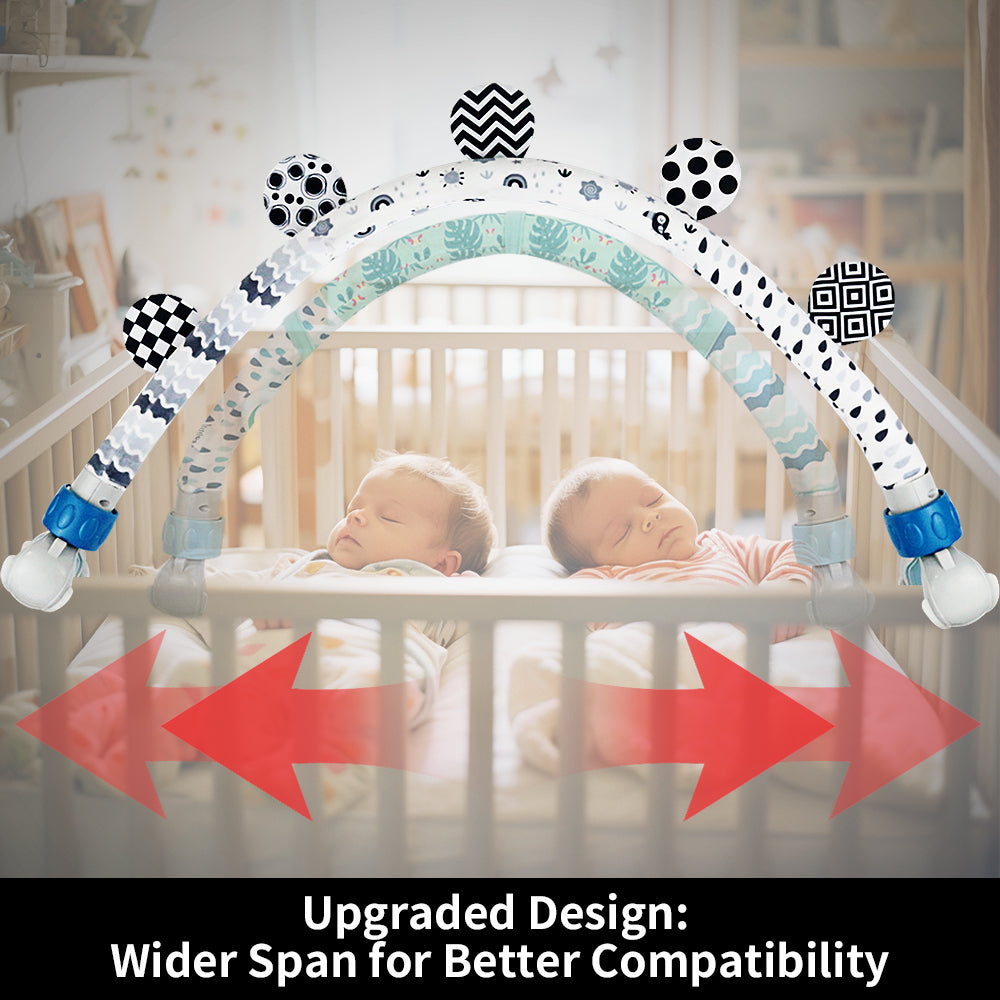 Black and White Baby Activity Arch Toy – Stroller & Crib Toy Bar with Hanging Animals, Rattles & Soft Book – Sensory Travel Toy for Infants(Forest)