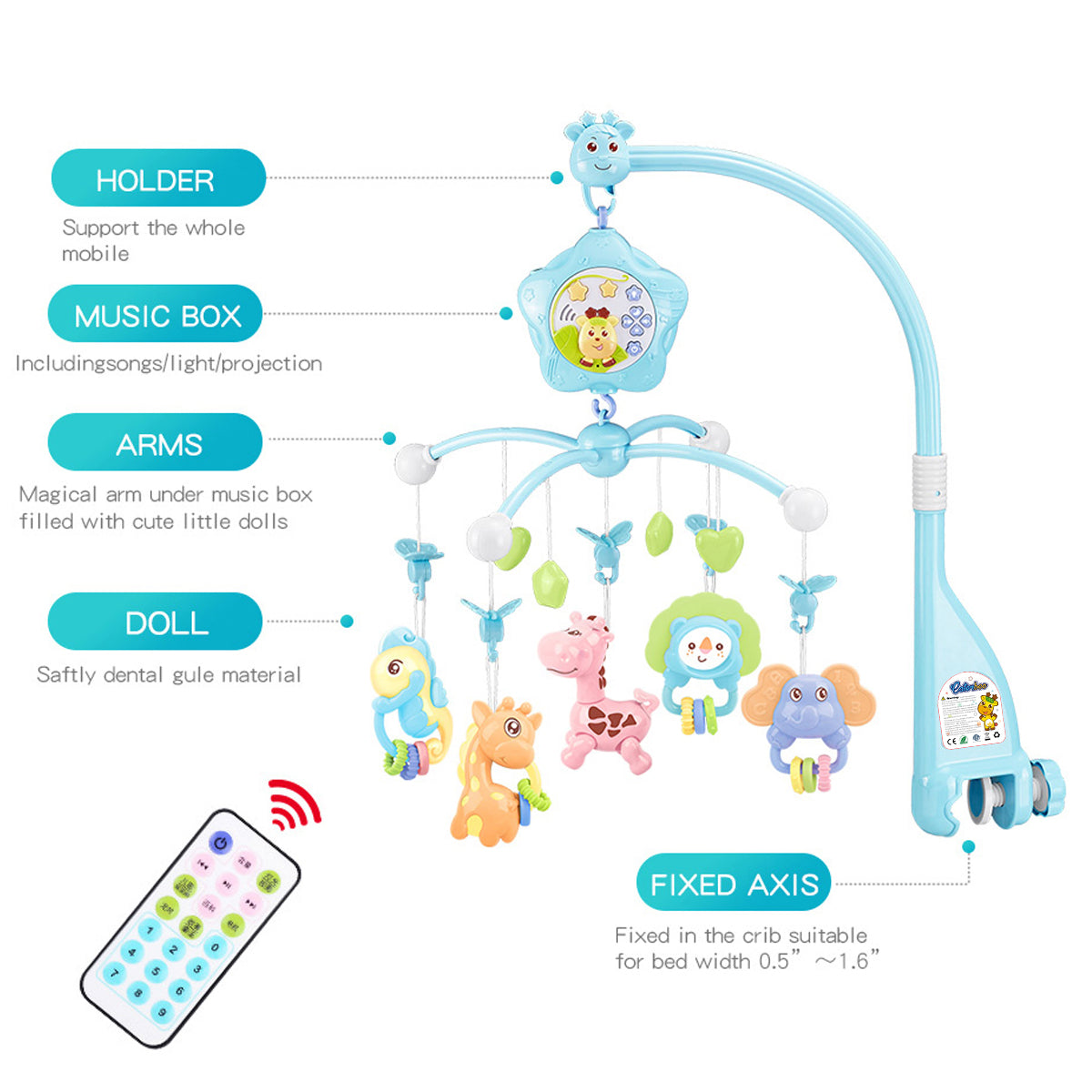 Caterbee Baby Crib Mobile Toy Musical & Light-Up Mobile with Remote Control | Rotating Forest-Themed Mobile for Crib, Strollers & Bassinets