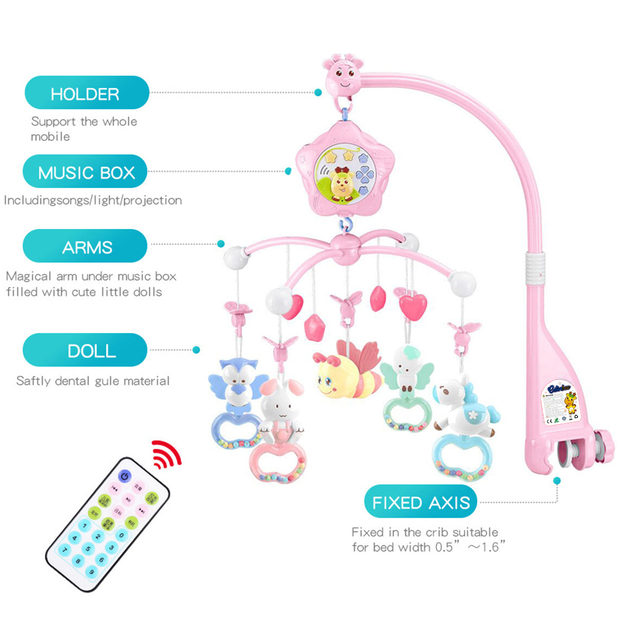 Baby Mobiles Crib Toys with Music, Projection and Lights (Bee-pink)