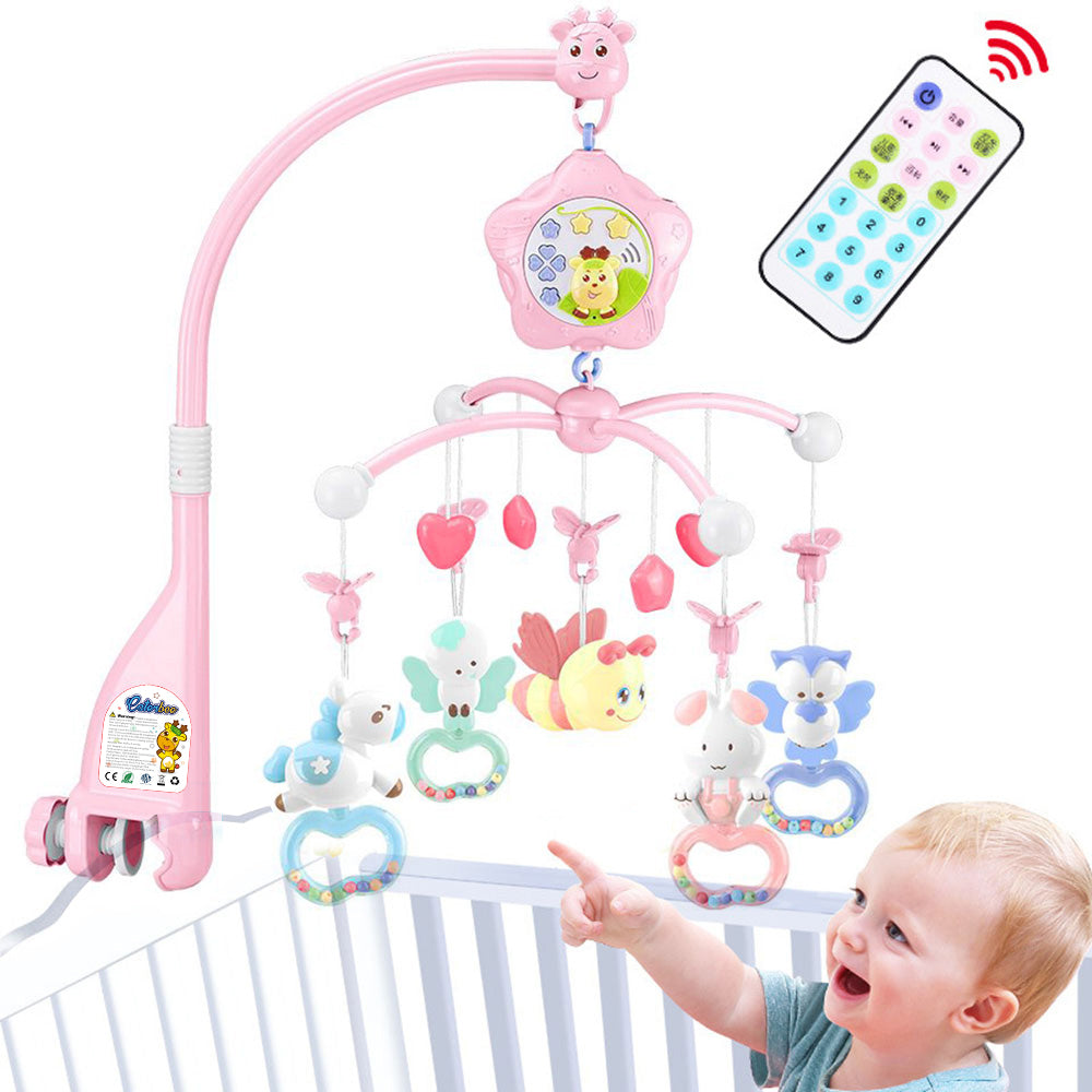 Baby Mobiles Crib Toys with Music, Projection and Lights (Bee-pink)