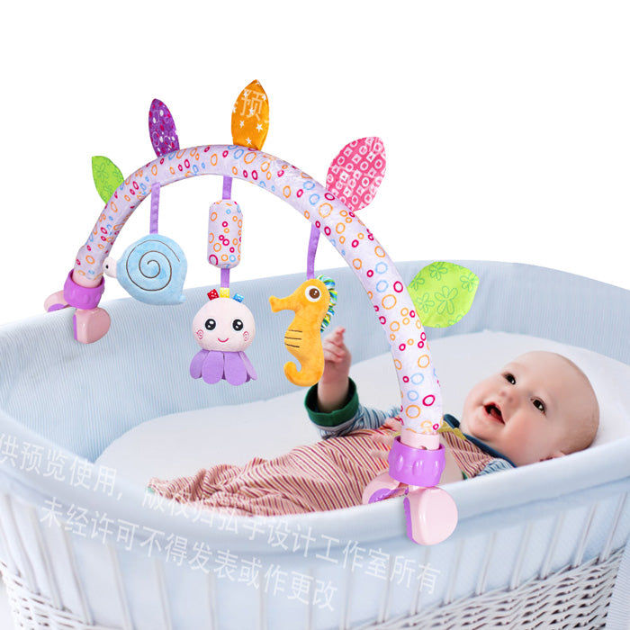 Caterbee Travel Arch Baby Bassinet Toy, Plush Hanging Pram & Stroller Toy for Infants & Toddlers | Sensory Development & Entertainment