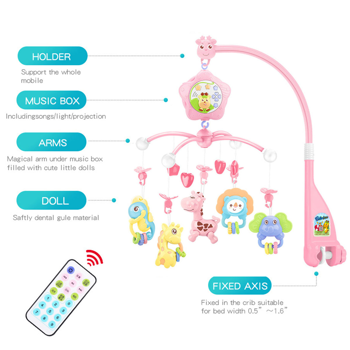 Caterbee 3-in-1 Baby Crib Mobile for Pack 'n Play wih Musical & Light-Up Remote Control & Projection