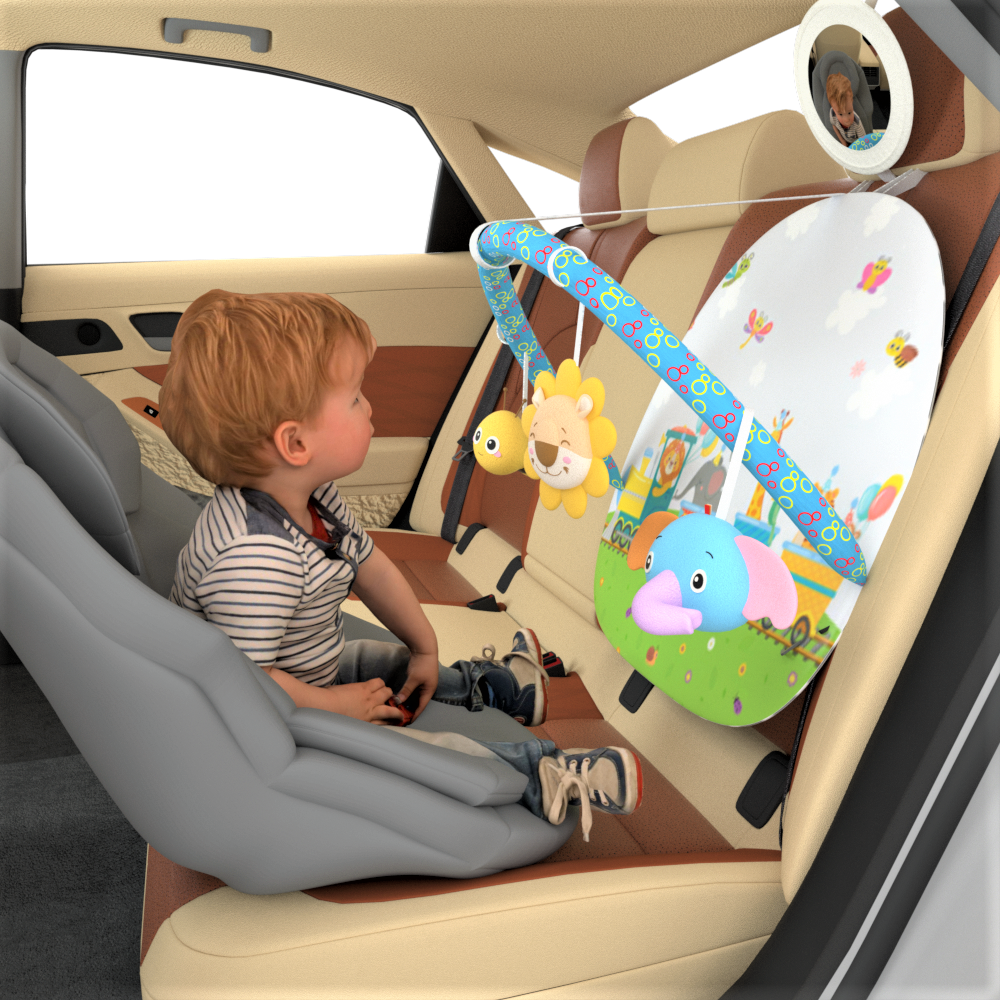 Caterbee Baby Car Toy with Rear Mirror & Arch Activity Center Interactive Travel Fun