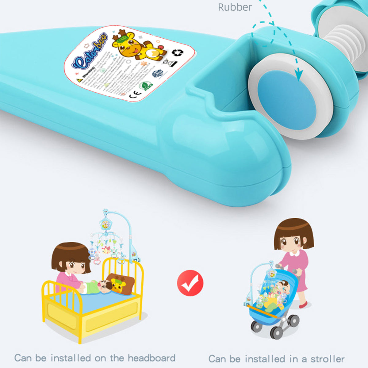 Caterbee Baby Crib Mobile Toy Musical & Light-Up Mobile with Remote Control | Rotating Forest-Themed Mobile for Crib, Strollers & Bassinets