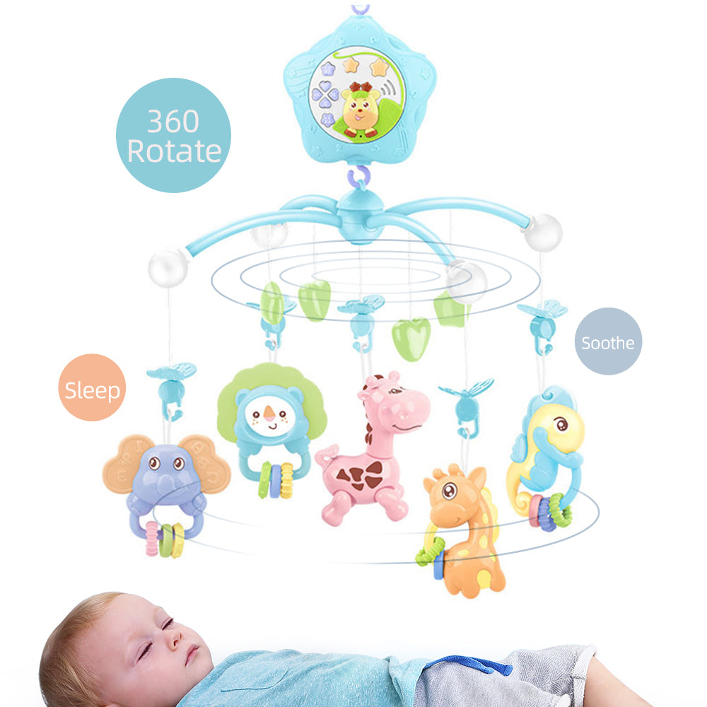 Caterbee Baby Crib Mobile Toy Musical & Light-Up Mobile with Remote Control | Rotating Forest-Themed Mobile for Crib, Strollers & Bassinets