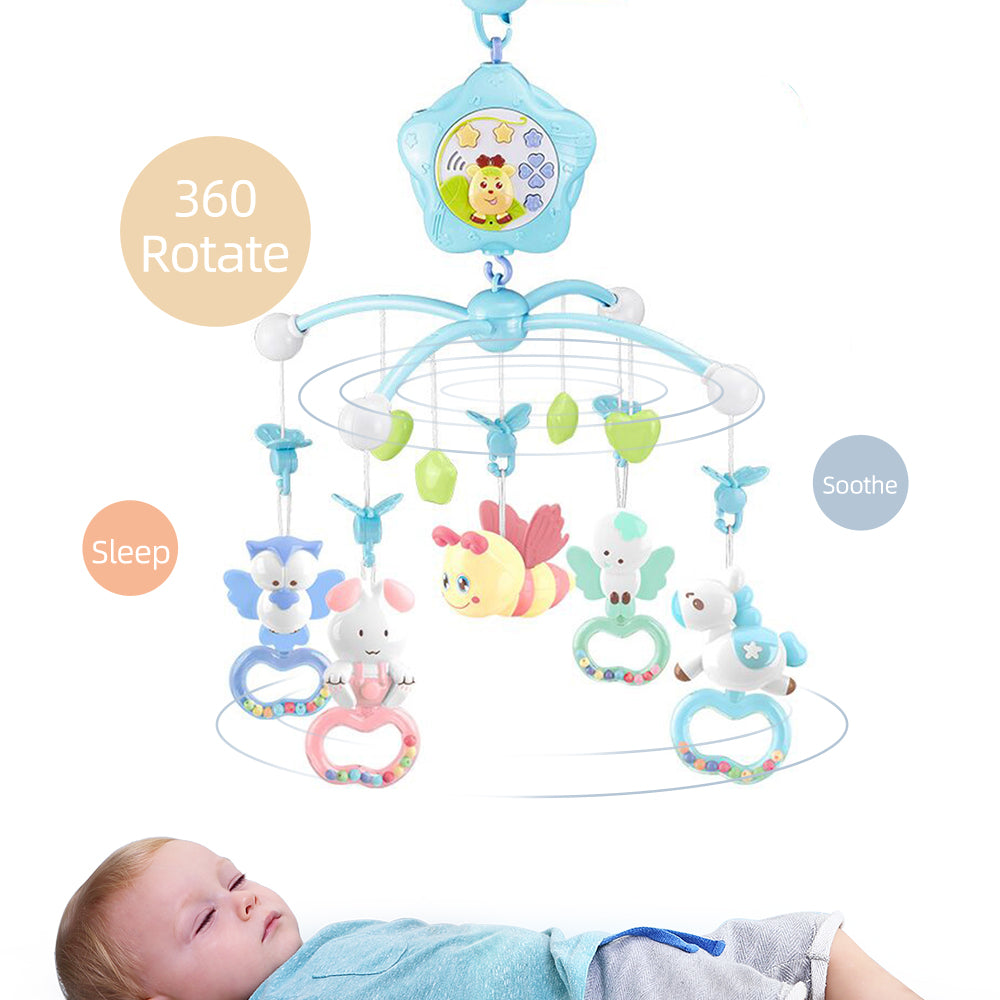 Caterbee Baby Mobile toys for Crib with Music, Lights & Remote Control Blue-Bee