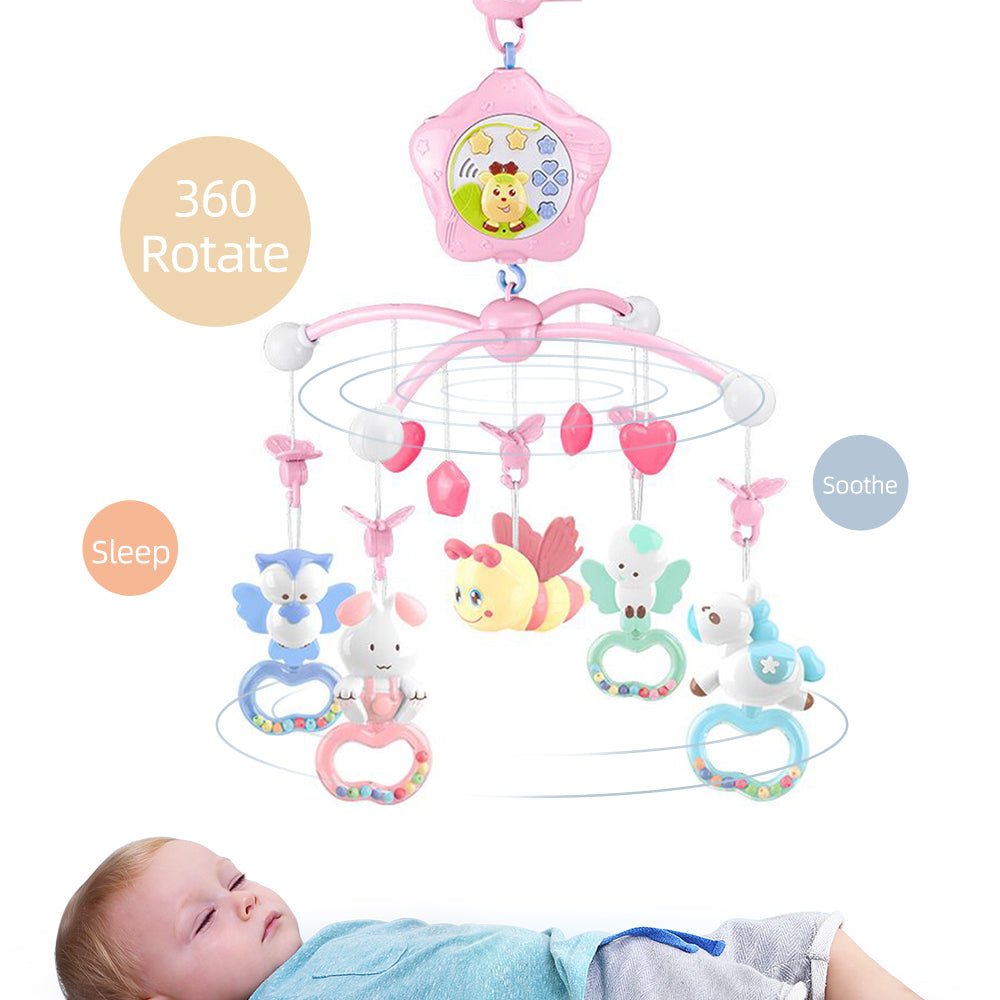 Baby Mobiles Crib Toys with Music, Projection and Lights (Bee-pink)