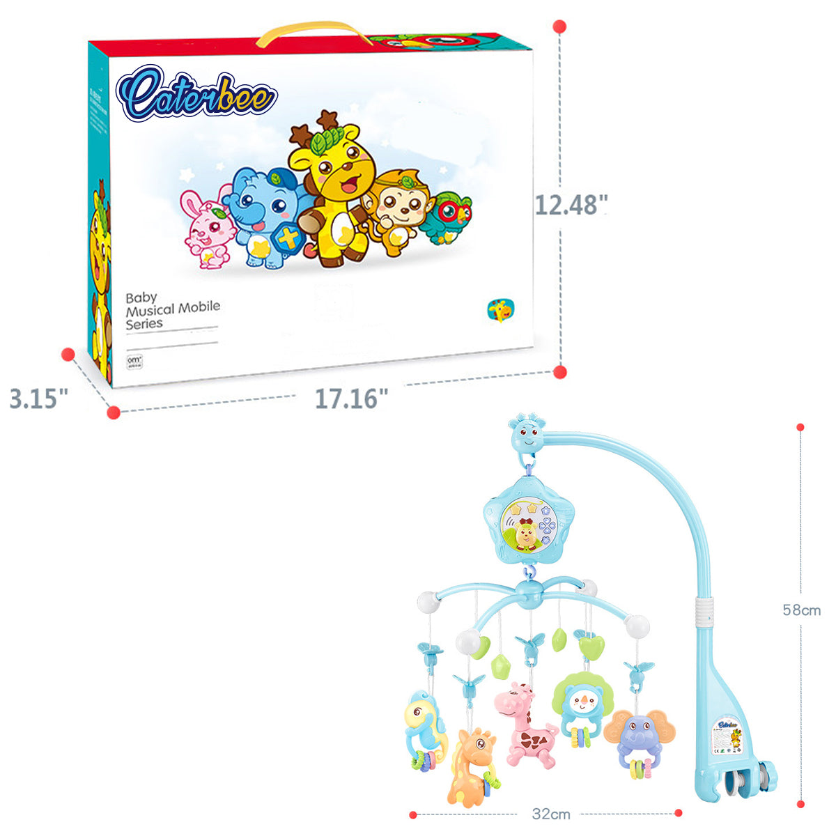 Caterbee Baby Crib Mobile Toy Musical & Light-Up Mobile with Remote Control | Rotating Forest-Themed Mobile for Crib, Strollers & Bassinets