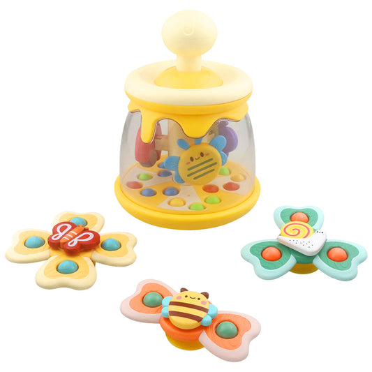 Caterbee Baby Push & Spin Toy - Bee Hive Spinning Dome with Ladybug & Suction Cup Butterflies | Sensory & Developmental Toy