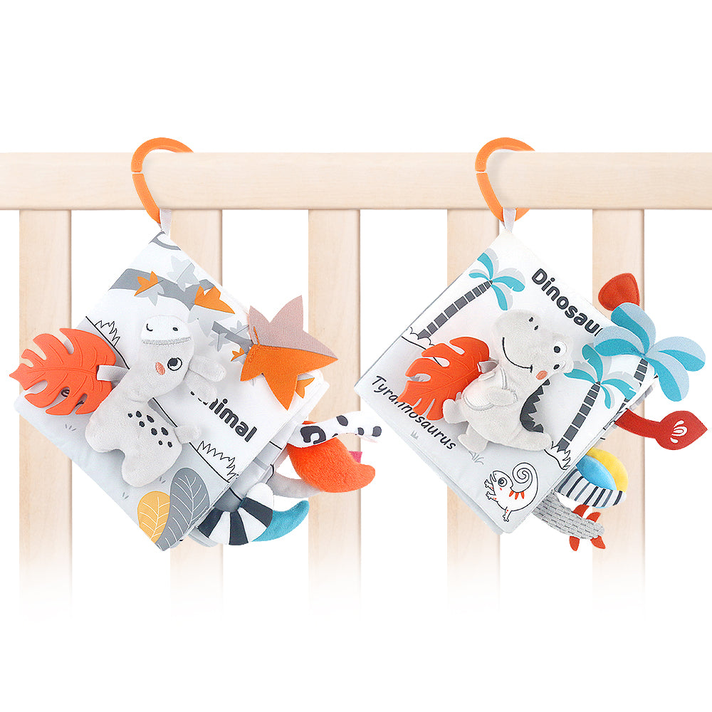 Baby Soft Crinkle Book Toy Set, Sensory Activity Books with Dinosaur Themes for Early Learning 2 Pcs