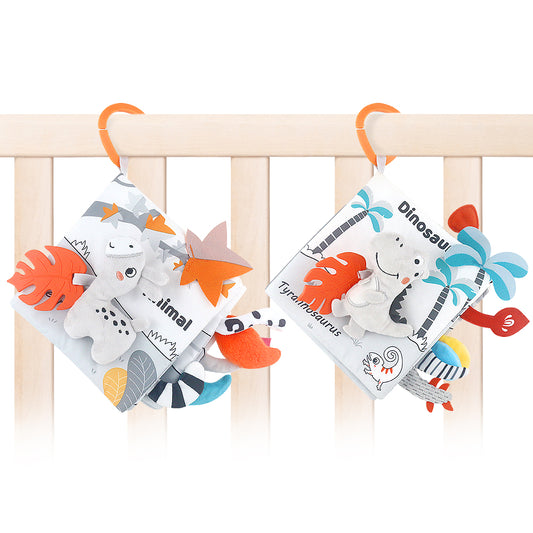 Baby Soft Crinkle Book Toy Set, Sensory Activity Books with Dinosaur Themes for Early Learning 2 Pcs