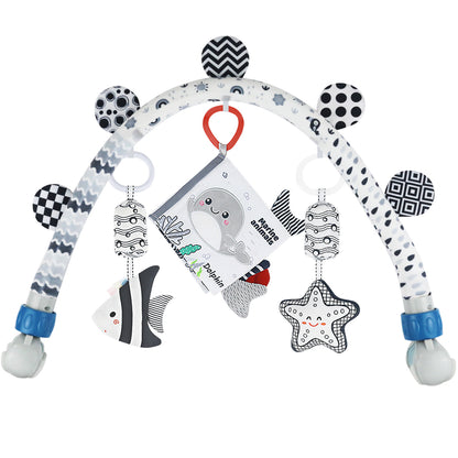 Baby Activity Arch Toy – Stroller & Crib Toy Bar with Hanging Sea Animals, Rattles & Sensory Book – Underwater Travel Toy for Infants(Ocean)