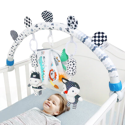 Black & White Baby Activity Arch Toy – Travel Mobile Toy Bar with Hanging Animals for Strollers, Cribs & More