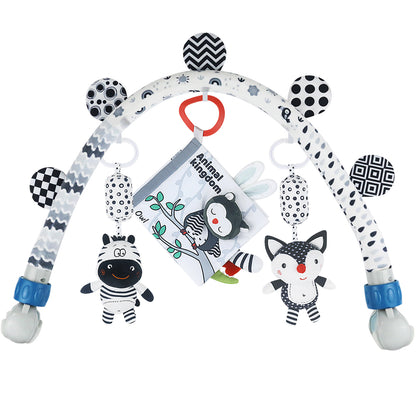Black & White Baby Activity Arch Toy – Travel Mobile Toy Bar with Hanging Animals for Strollers, Cribs & More