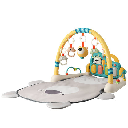 Caterbee Baby Piano Play Gym Mat with Music & Lights – Bear Theme Infant Activity Gym, Kick & Play Baby Mat with Hanging Toys for Tummy Time