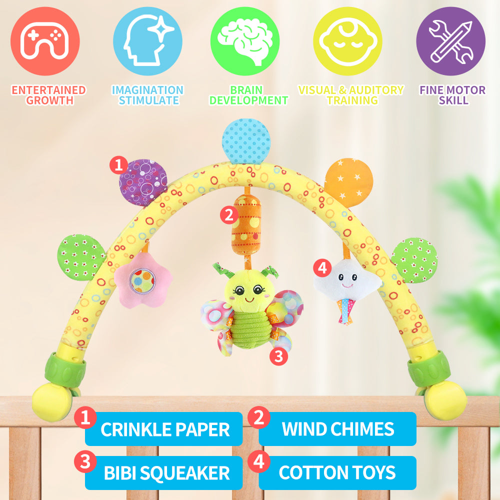 Flexible Arch Baby Car Seat Toy，Plush Hanging Stroller & Bassinet Toy for Infants & Toddlers | Sensory & Motor Skill Development