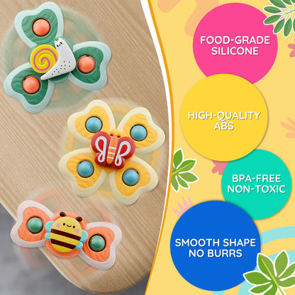 Caterbee Baby Push & Spin Toy - Bee Hive Spinning Dome with Ladybug & Suction Cup Butterflies | Sensory & Developmental Toy