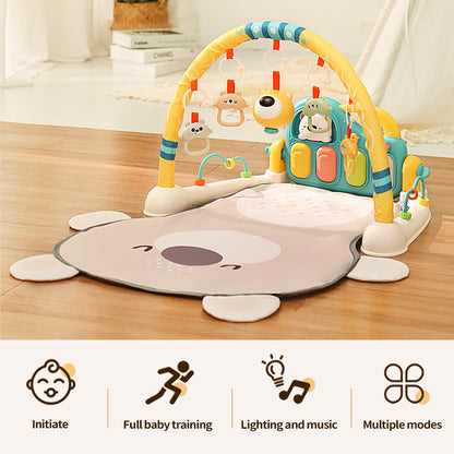 Caterbee Baby Piano Play Gym Mat with Music & Lights – Bear Theme Infant Activity Gym, Kick & Play Baby Mat with Hanging Toys for Tummy Time