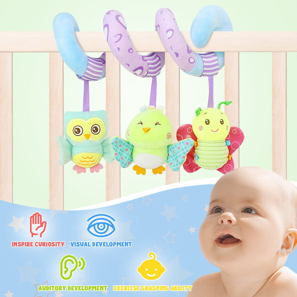 Caterbee Baby Car Seat Toys Stroller Activity Spiral Plush Bar Toy (Sky)