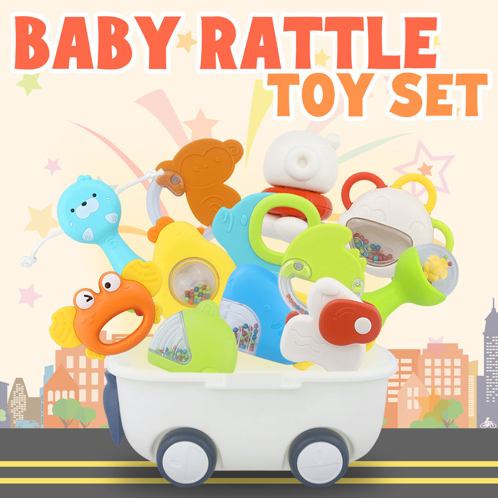 Baby rattle teether development stages 0-4M 5-6M 9-10M 10-18M age guide