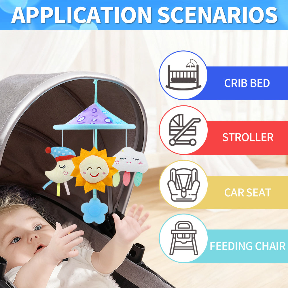 Caterbee Baby Pram Mobile Toy – Hanging Car Roof Handle Toy with Rattles & Teether