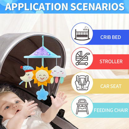 Caterbee Baby Pram Mobile Toy – Hanging Car Roof Handle Toy with Rattles & Teether