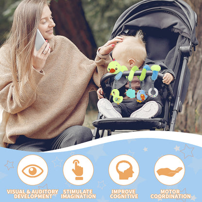 Baby Car Seat Toy, Interactive Sensory Toy with Teether & Hanging Plush Toys