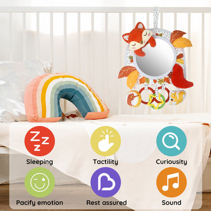 Caterbee Baby Toy with In-Sight Car Mirror – Sensory Hanging Toy for Travel & Tummy Time(fox)