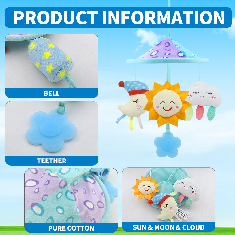 Caterbee Baby Pram Mobile Toy – Hanging Car Roof Handle Toy with Rattles & Teether