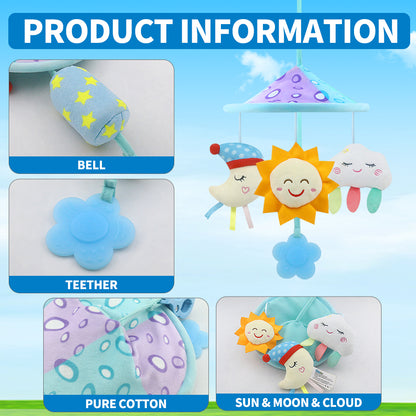 Caterbee Baby Pram Mobile Toy – Hanging Car Roof Handle Toy with Rattles & Teether