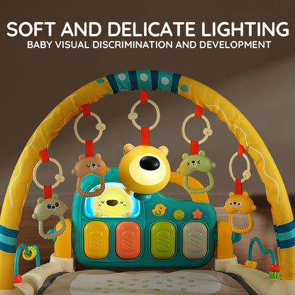 Caterbee Baby Piano Play Gym Mat with Music & Lights – Bear Theme Infant Activity Gym, Kick & Play Baby Mat with Hanging Toys for Tummy Time
