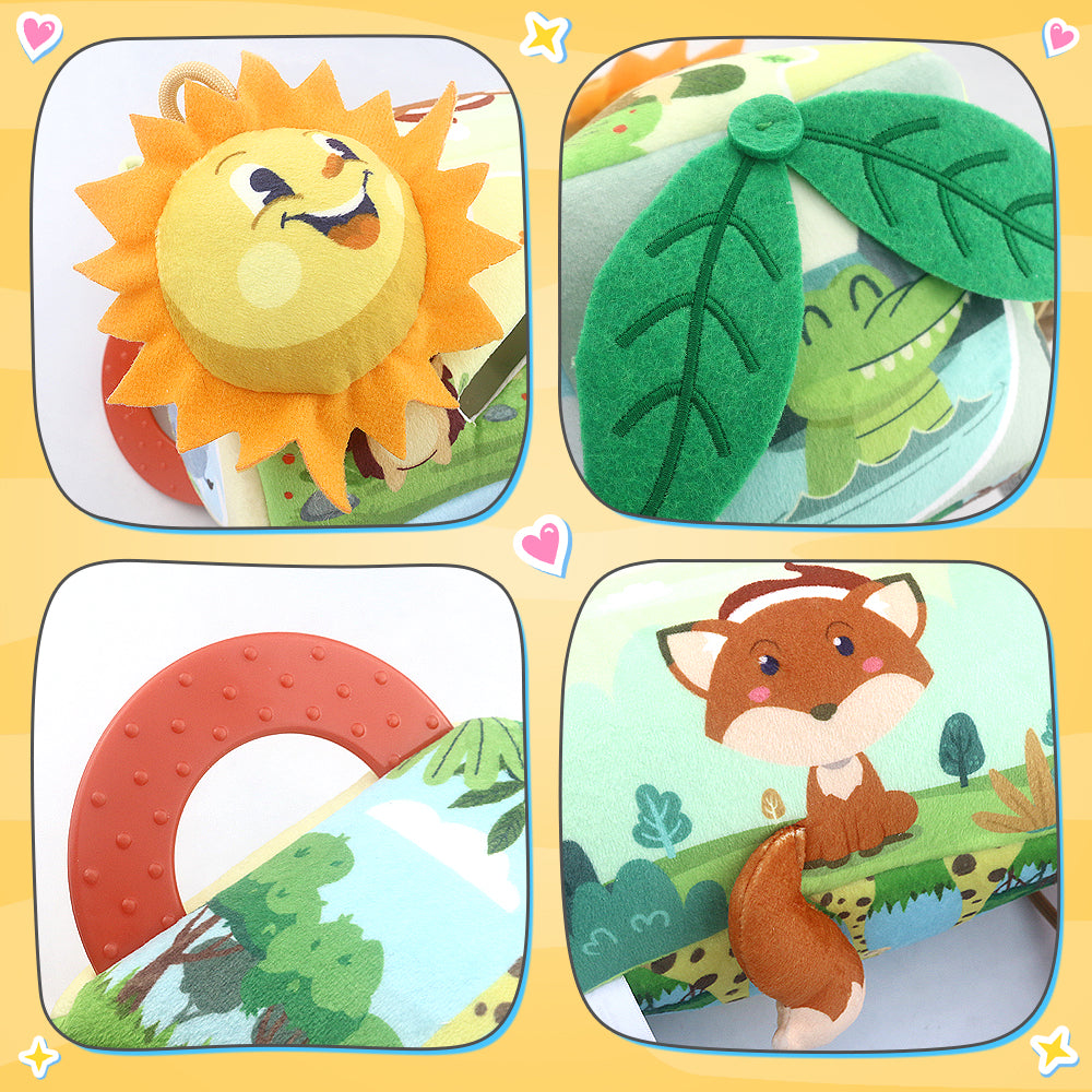 Caterbee® Baby Sensory Tissue Box Toy – Pull-Out Fabric Play Set with Rattle, Teether & Mirror | Montessori Hanging Toy for Stroller, Car Seat & Crib（副本）