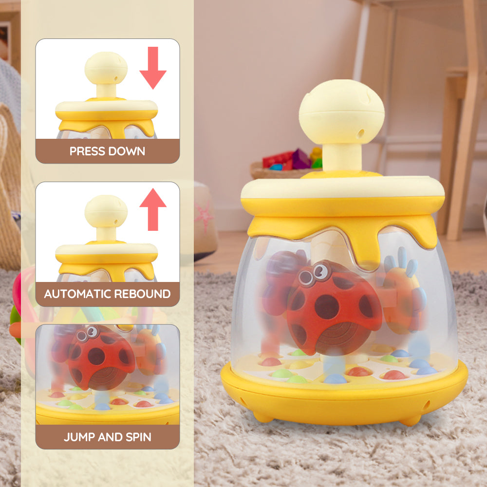 Caterbee Baby Push & Spin Toy - Bee Hive Spinning Dome with Ladybug & Suction Cup Butterflies | Sensory & Developmental Toy