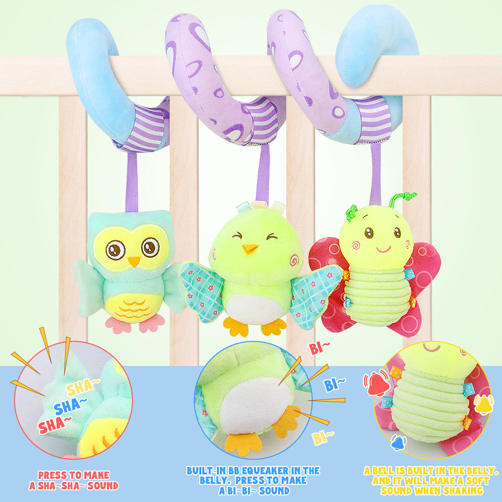 Caterbee Baby Car Seat Toys Stroller Activity Spiral Plush Bar Toy (Sky)