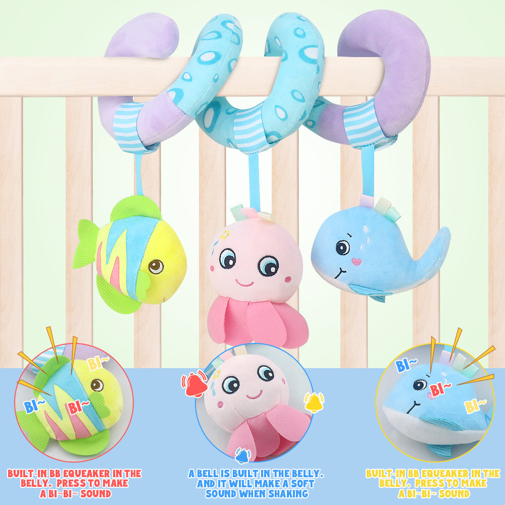 Caterbee Baby Activity Spiral Plush Car Seat Toy – Ocean Theme