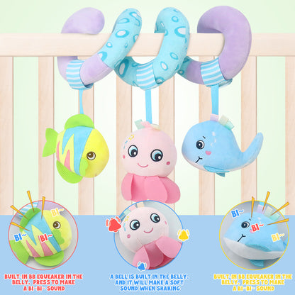 Caterbee Baby Activity Spiral Plush Car Seat Toy – Ocean Theme