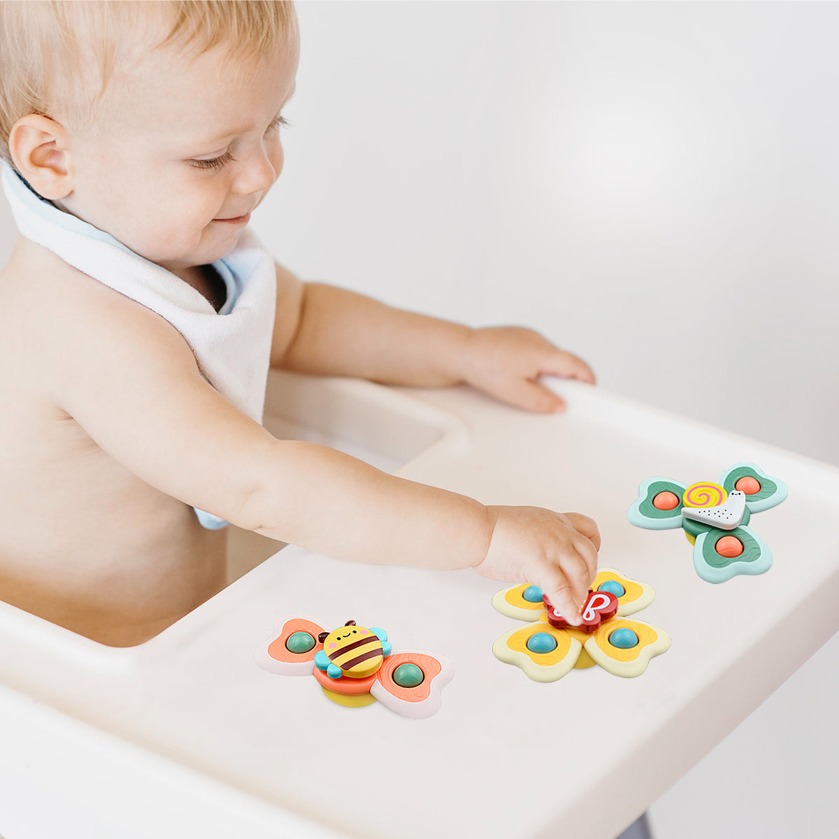 Caterbee Baby Push & Spin Toy - Bee Hive Spinning Dome with Ladybug & Suction Cup Butterflies | Sensory & Developmental Toy