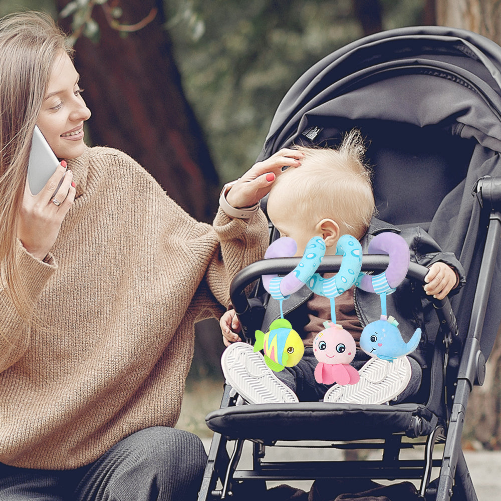 Caterbee Baby Activity Spiral Plush Car Seat Toy – Ocean Theme