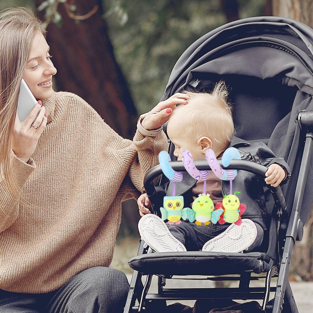 Caterbee Baby Car Seat Toys Stroller Activity Spiral Plush Bar Toy (Sky)