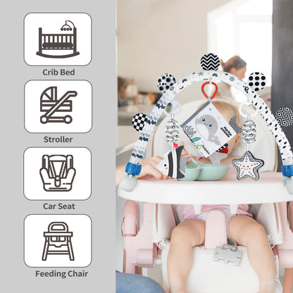 Baby Activity Arch Toy – Stroller & Crib Toy Bar with Hanging Sea Animals, Rattles & Sensory Book – Underwater Travel Toy for Infants(Ocean)