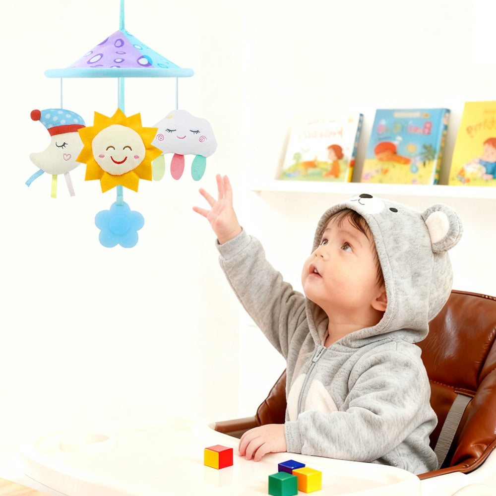 Caterbee Baby Pram Mobile Toy – Hanging Car Roof Handle Toy with Rattles & Teether